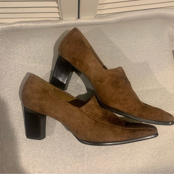 Franco Sarto square toe blocked heels Carmel suede Color size 7.5 - Picture 2 of 7